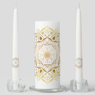 Romantic Gold Mandala Monogram Shabbat Wedding Unity Candle Set