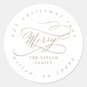 Romantic Gold Merry Circular Return Address Classic Round Sticker