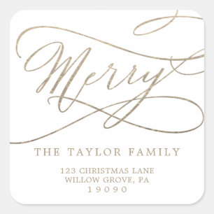 Romantic Gold Merry Return Address Envelope Square Sticker