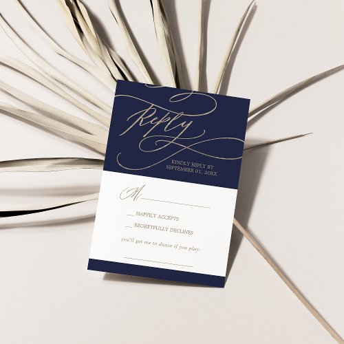 Romantic Gold Navy Printable Request RSVP Card