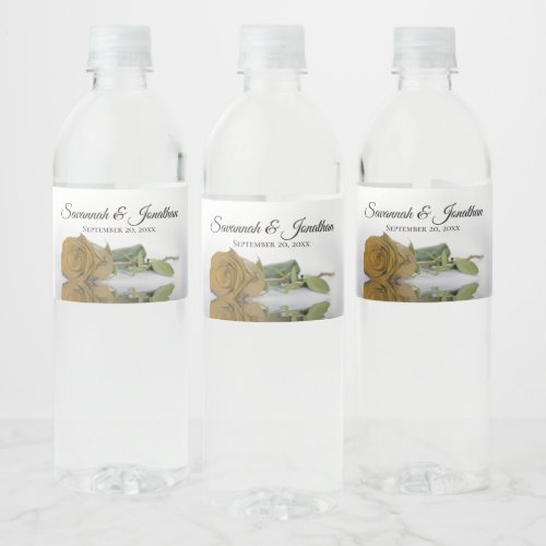 Romantic Gold Ochre Rose Elegant Wedding Water Bottle Label