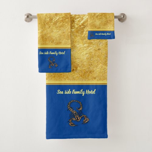 Romantic Gold poisonous scorpion with blue Bath Towel Set