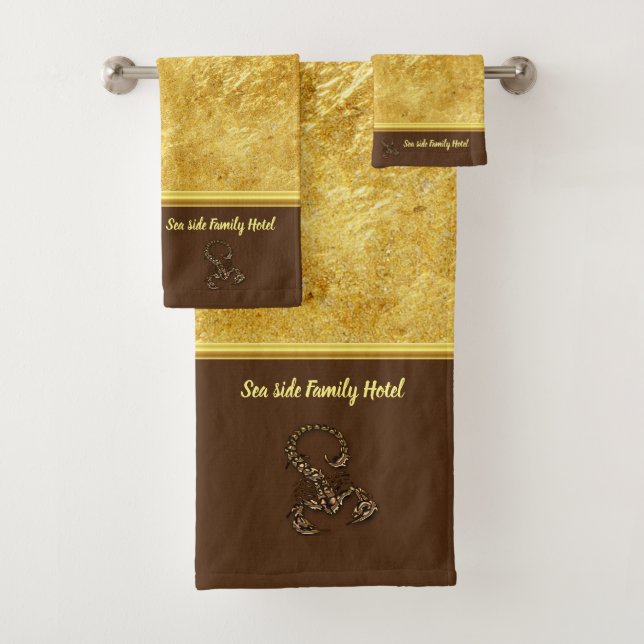 Romantic Gold poisonous scorpion with brown Bath Towel Set (Insitu)