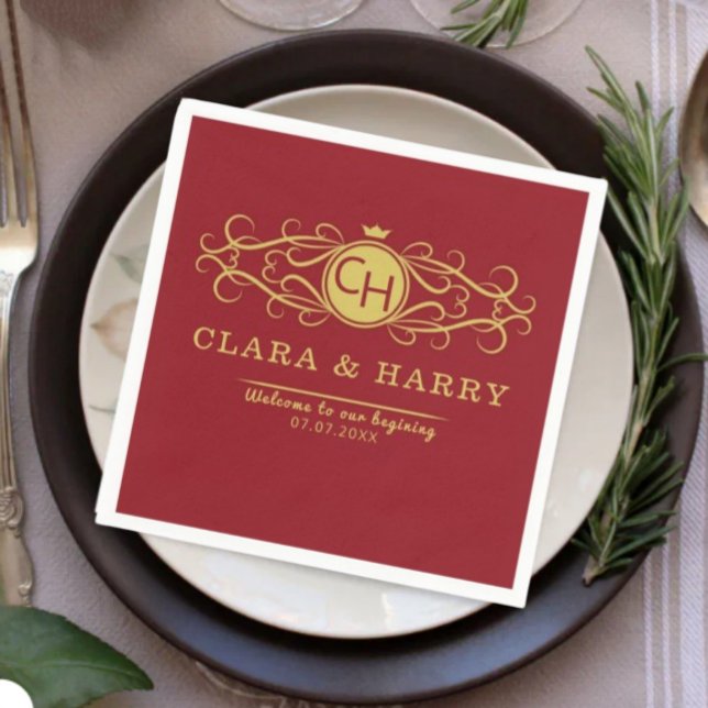 Romantic gold red elegant calligraphy wedding  napkins (Creator Uploaded)