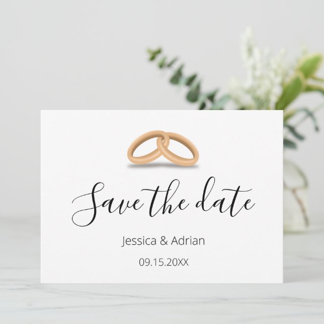 Romantic Gold Rings Save the Date Custom Photo (Standing Front)