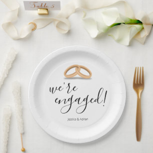 Romantic Gold Rings We're Engaged Paper Plates