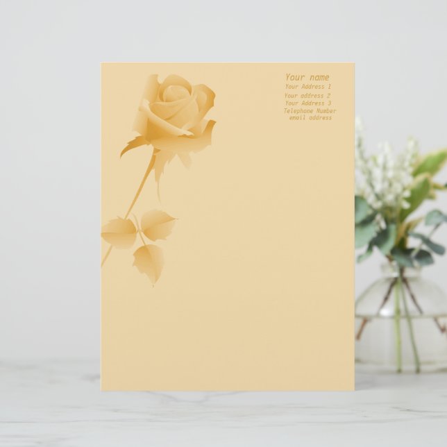 Romantic Gold Rose wedding announcements Letterhead (Standing Front)