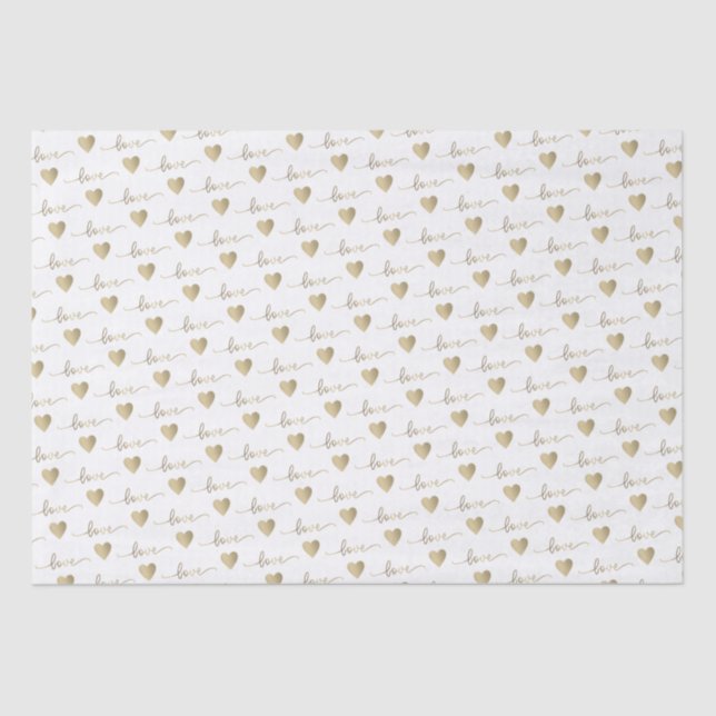 Romantic Gold Script Love Hearts Wedding    Tissue Paper (Front)