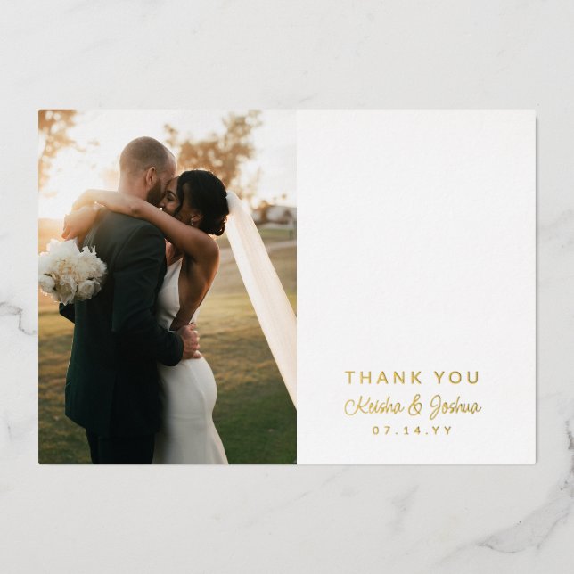 Romantic Gold Script Wedding Photo Thank You Foil Invitation (Front)
