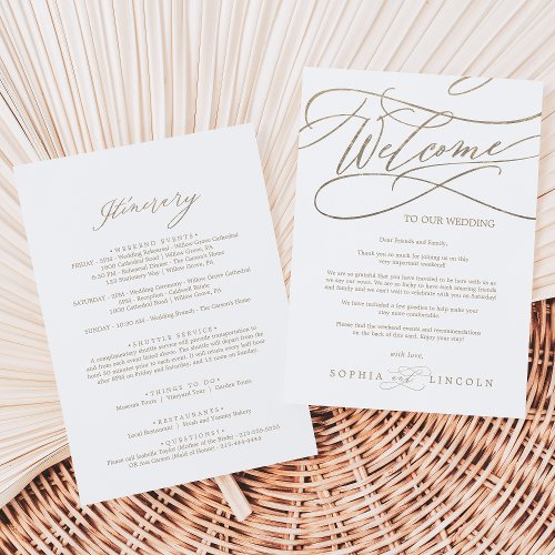 Romantic Gold Styled Name Welcome Itinerary Letter