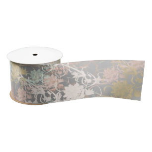 Romantic ,gold, Teal,, Watercolor, Chic, Floral Satin Ribbon