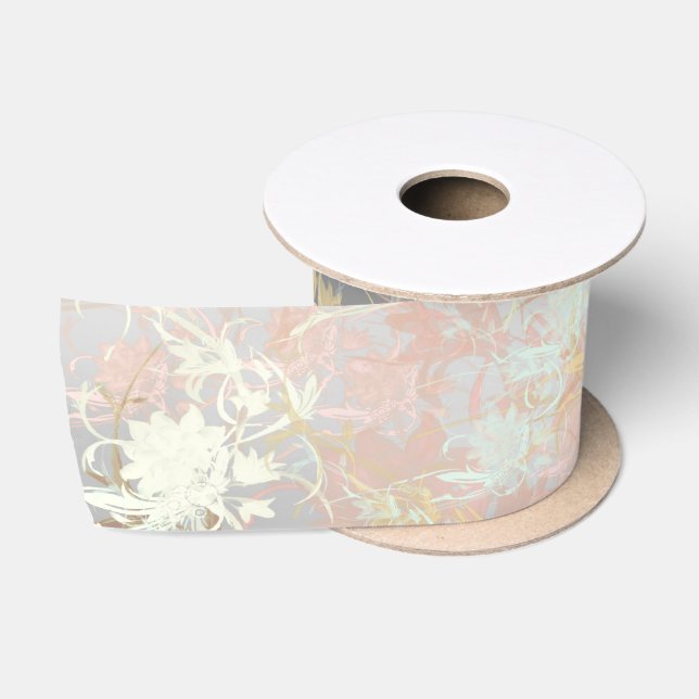 Romantic ,gold, Teal,, Watercolor, Chic, Floral Satin Ribbon (Spool)