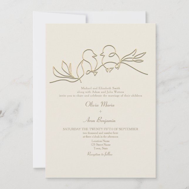 Romantic Gold Wedding QR Code Invitation (Front)