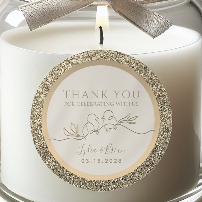 Romantic Gold Wedding Thank You Favor Classic Round Sticker (Creator Uploaded)