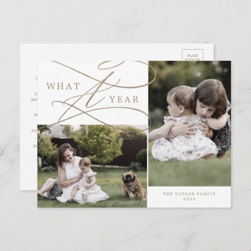 Romantic Gold What A Year 2 Photo Family News Holiday Postcard