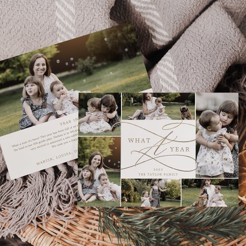 Romantic Gold What A Year 7 Photo Family News Holiday Card