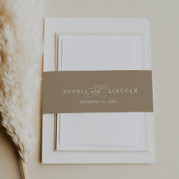 Romantic Gold &amp; White Calligraphy Flourish Wedding Invitation Belly Band