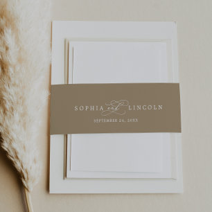 Romantic Gold & White Calligraphy Flourish Wedding Invitation Belly Band