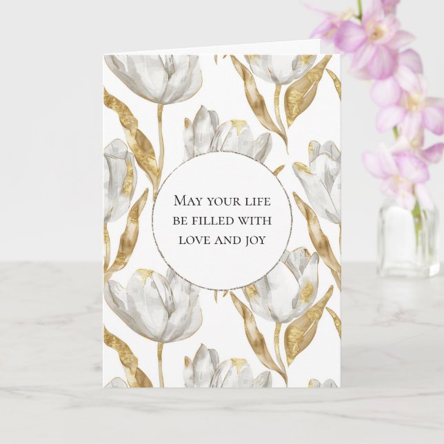 Romantic Gold White Tulips Floral Wedding Card (Orchid)