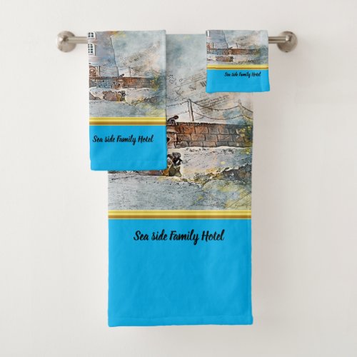 Romantic Gold with nautical coastal Lighthouse bl Bath Towel Set