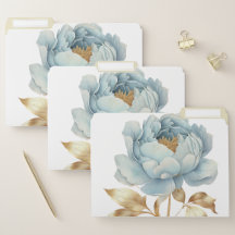 Romantic golden blue flowers file folder