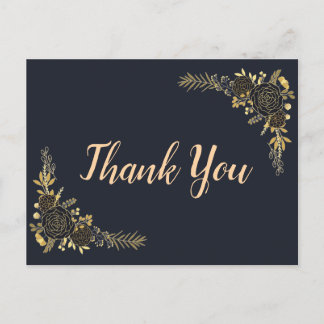 Romantic golden Floral Navy Blue card
