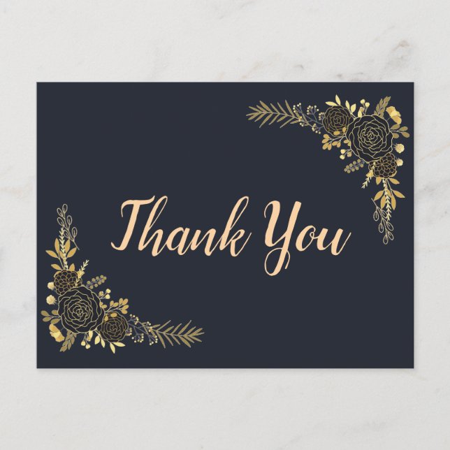 Romantic golden Floral Navy Blue card (Front)