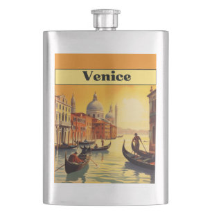 Romantic Golden Hour Venice Italy Vintage Travel Flask