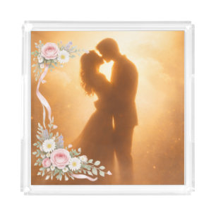 Romantic Golden Sunset Silhouette  Wedding Napkins Acrylic Tray