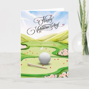 Romantic Golf Course with Roses – Watercolor Holiday Card