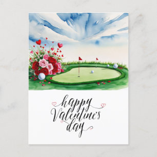 Romantic Golf Course with Roses – Watercolor Holiday Postcard