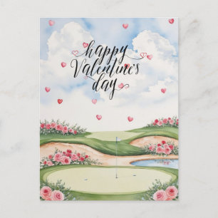 Romantic Golf Course with Roses – Watercolor Postcard