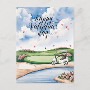Romantic Golf Course with Roses – Watercolor Postcard
