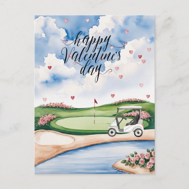 Romantic Golf Course with Roses – Watercolor  Postcard (Front)