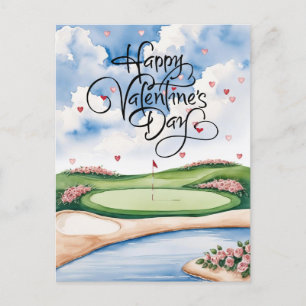 Romantic Golf Course with Roses – Watercolor Postcard