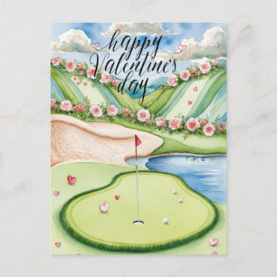 Romantic Golf Course with Roses – Watercolor  Postcard