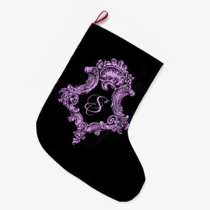 Romantic Goth Pink Monogram Large Christmas Stocking