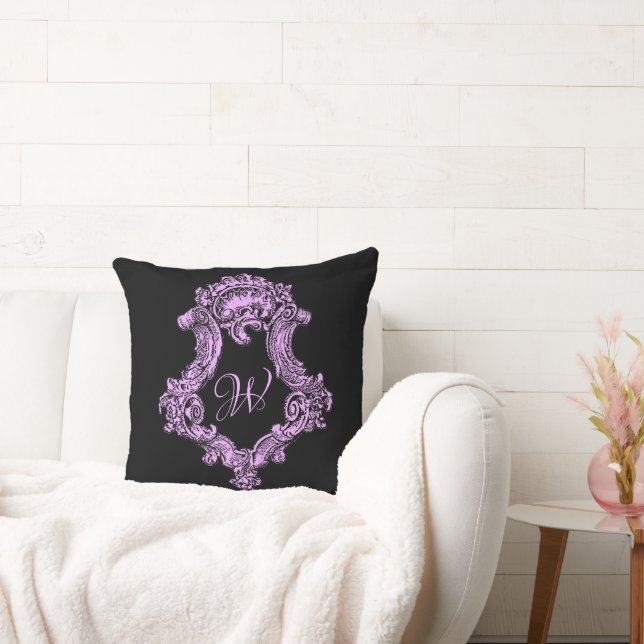 Romantic Goth Pink Monogram Throw Pillow (Couch)