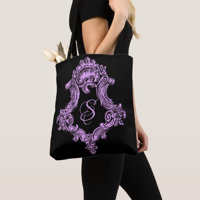 Romantic Goth Pink Monogram Tote Bag (Close Up)