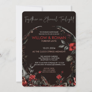 Romantic Goth Red and Black Rose Wedding Invitation