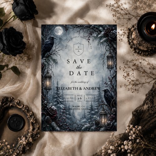 Romantic Goth Winter Wedding Save The Date