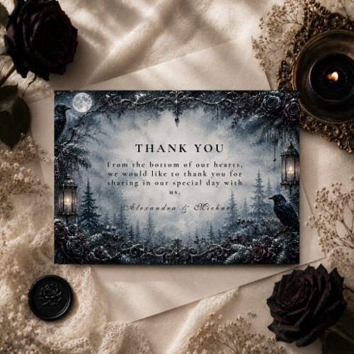 Romantic Goth Winter Wedding Thank You Card