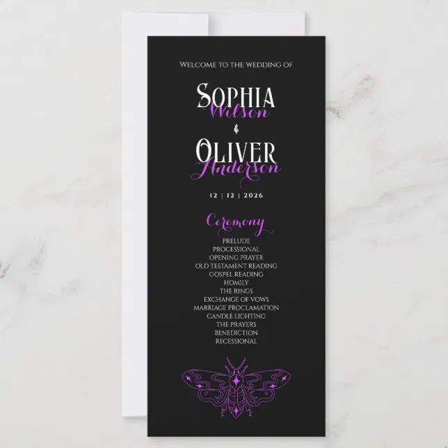 Romantic Gothic Black & Purple Wedding Program | Zazzle