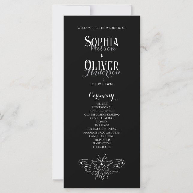 Romantic Gothic Black & White Wedding Program  (Front)