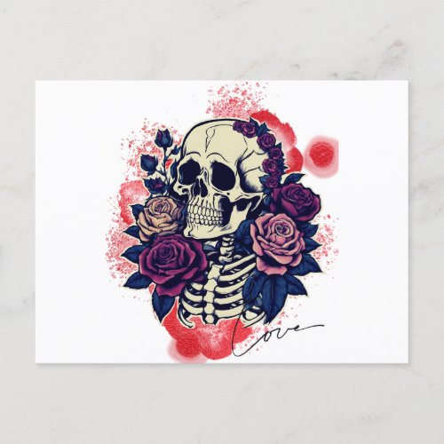 Romantic Gothic Bones and Botany Skull Postcard
