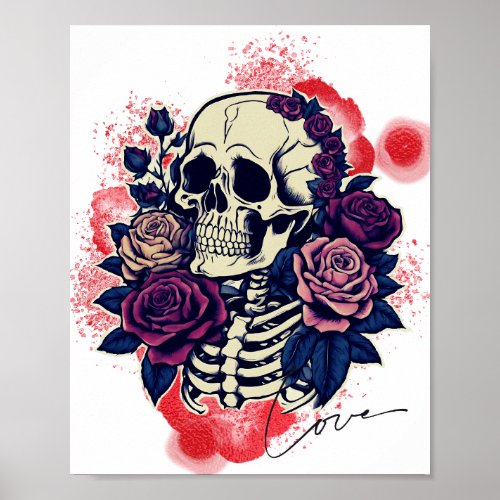Romantic Gothic Bones and Botany Skull Poster