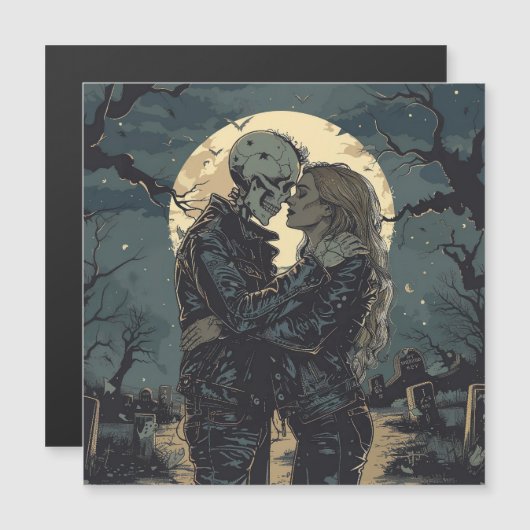 Romantic gothic cartoon of a skeleton and woman (Front/Back)