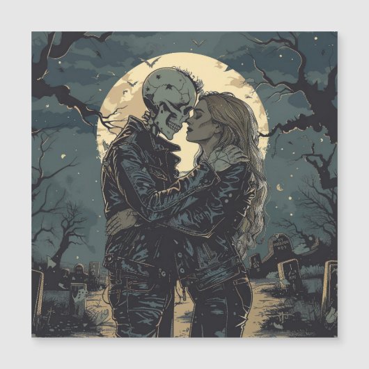 Romantic gothic cartoon of a skeleton and woman (Front)