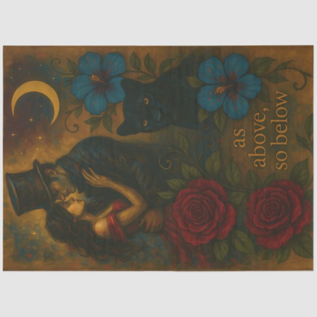 Romantic Gothic Couple with Black Cat and Crescent Tissue Paper (Front)