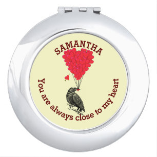Romantic gothic crow and red heart personalized makeup mirror